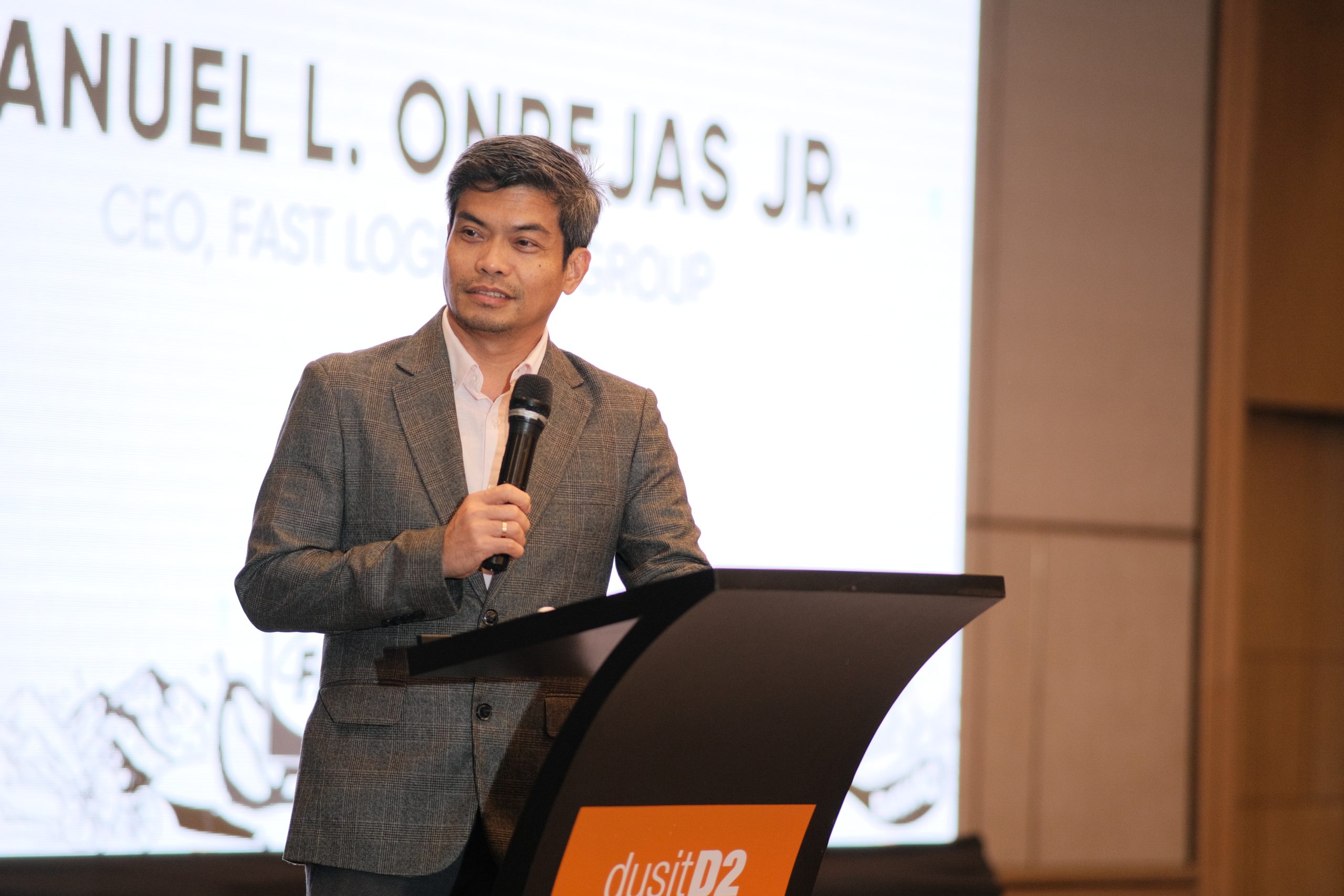 CEO - Logistics of FAST Logistics Group Manuel Onrejas Jr speaks before the FAST Solutions Roadshow in Davao City