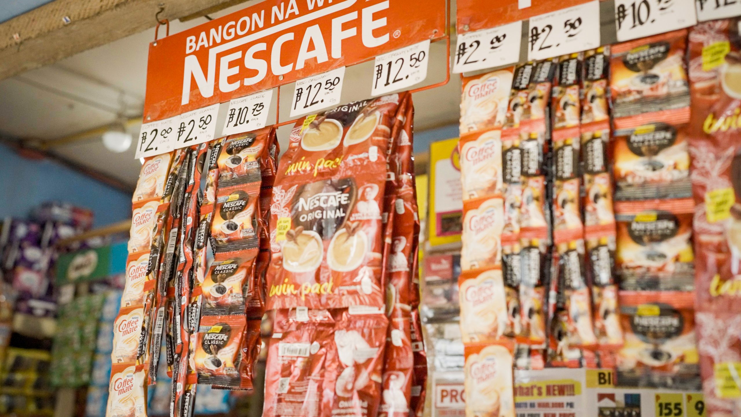 coffee products sold in sachets or single-use packages. These products are commonly available in sari-sari stores in the Philippines