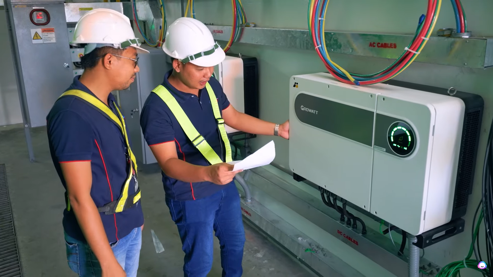 logistics and warehouse personnel checking solar powered warehouse