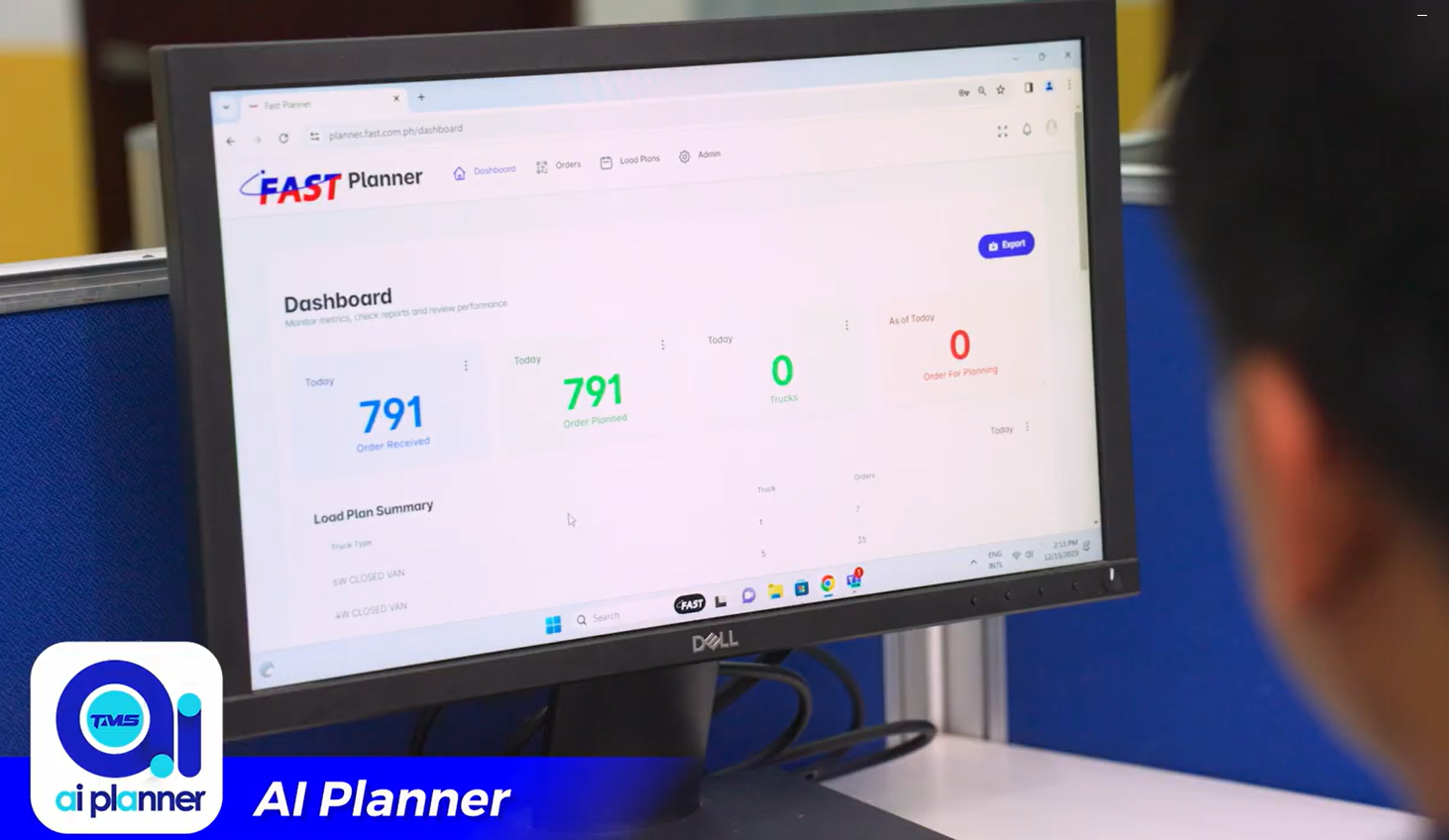 dashboard for transport management system, showing truck utilization