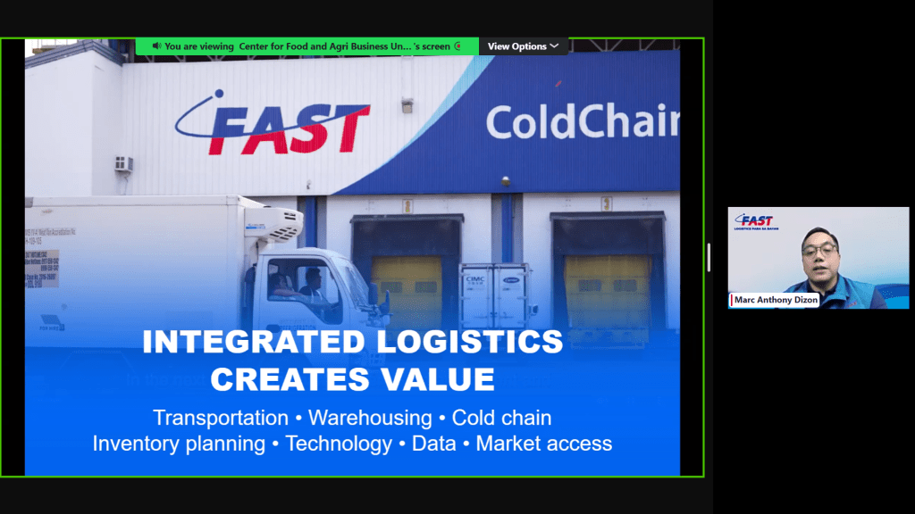 FAST Logistics Group Business Unit Head for Coldchain Operations Marc Anthony Dizon emphasized that strengthening the Philippines' food supply chain requires modern cold chain infrastructure, shared logistics, digital supply chain technologies, and strategically located storage facilities near production areas to improve food security.